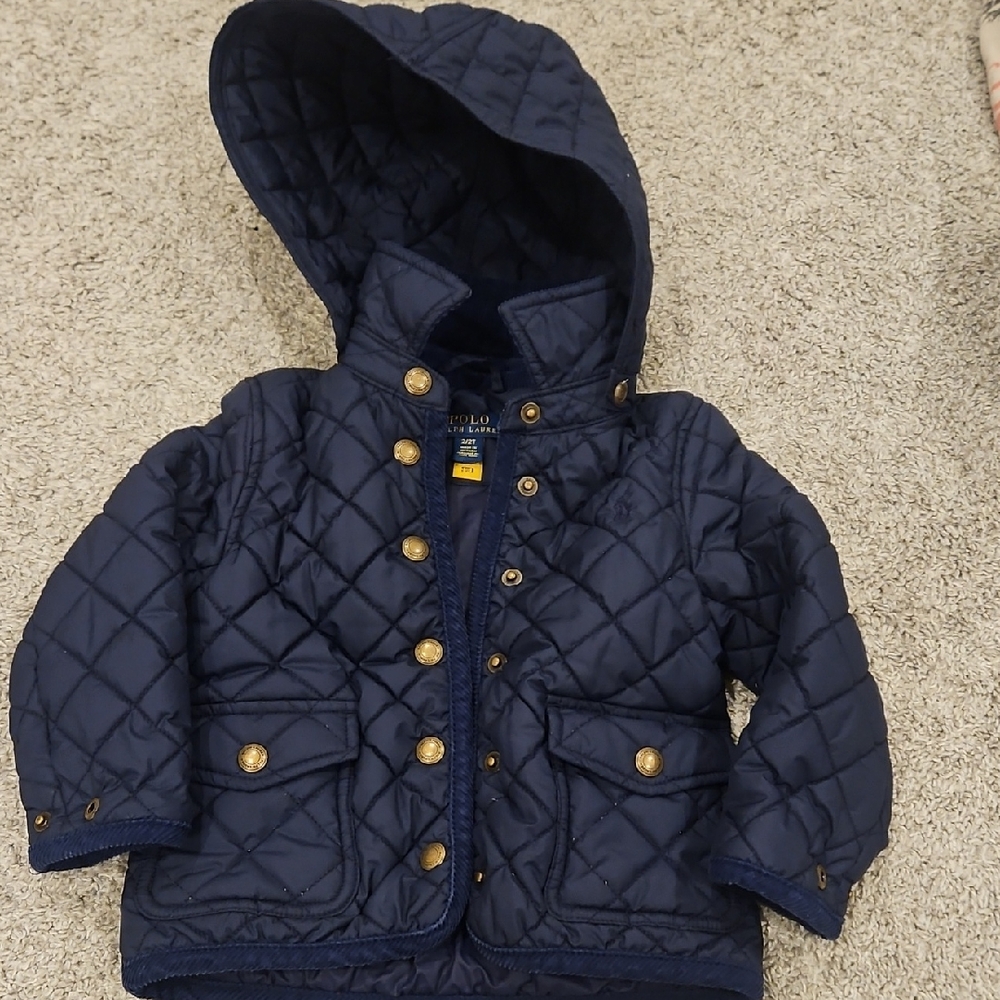 Ralph Lauren Dark Blue Quilted Jacket with Gold Accents